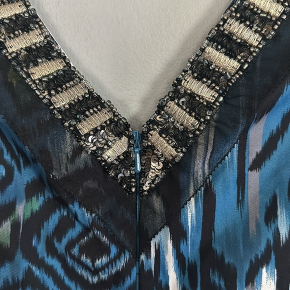 Carmen Marc Valvo women multicolored Ikat print silk dress w/sequin & beading - Picture 9 of 12